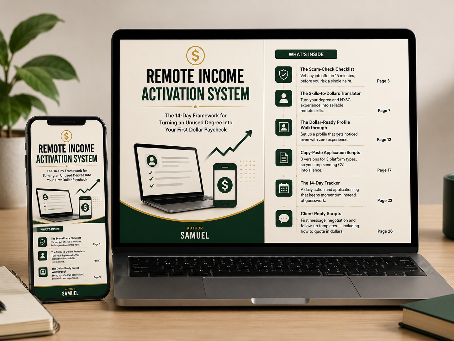 Remote Income Activation System PDF shown on a phone and laptop